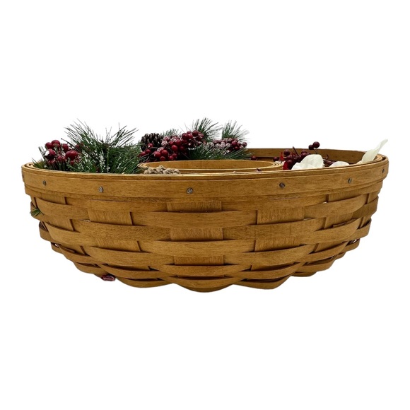 LONGABERGER Wreath Basket Christmas Chips Dip Tray Set Centerpiece - Picture 4 of 12